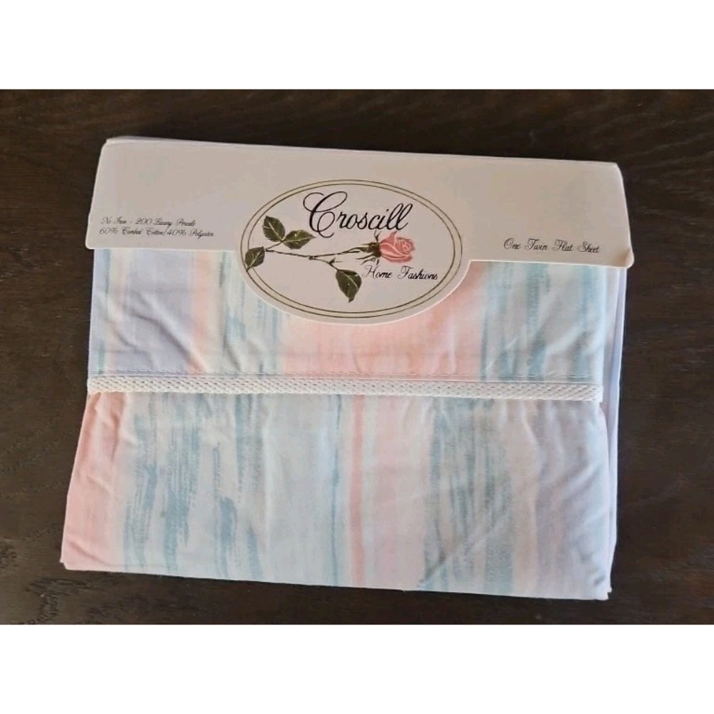 Croscil Brush Strokes Twin Flat Sheet 200TC Cotton Blend No Iron Percale Vintage